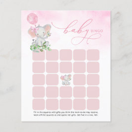 Schattige Elephant Girl Baby shower Bingo Kaart