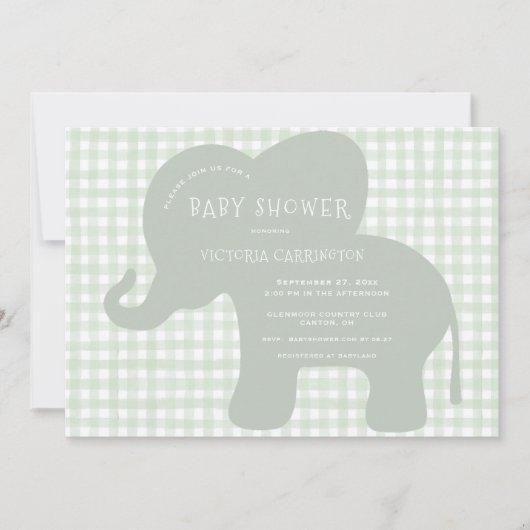 Schattige Elephant Green Gingham-Baby shower Kaart (Voorkant)