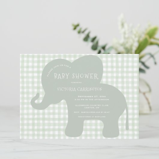 Schattige Elephant Green Gingham-Baby shower Kaart (Staand voorkant)