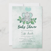 Schattige Elephant Greenery Waterverf Baby shower Kaart (Voorkant)