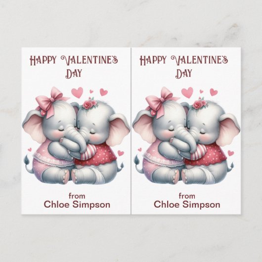 Schattige Elephant Kind Valentijn Party Classroom  Briefkaart (Voorkant)
