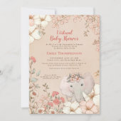 Schattige Elephant Peach Virtual Baby shower Kaart (Voorkant)