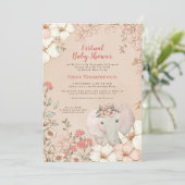 Schattige Elephant Peach Virtual Baby shower Kaart (Staand voorkant)