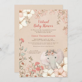  Schattige Elephant Peach Virtual Baby shower Kaart