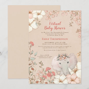  Schattige Elephant Peach Virtual Baby shower Kaart