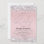 Schattige Elephant Pink Glitter Baby shower Kaart (Voorkant)