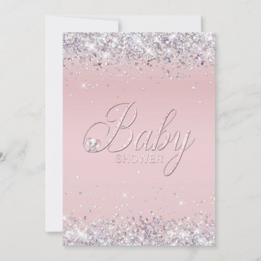 Schattige Elephant Pink Glitter Baby shower Kaart (Achterkant)