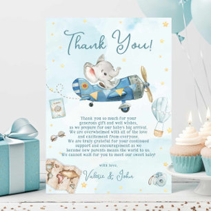 Schattige Elephant Plane Adventure Baby shower Ver Bedankkaart