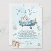 Schattige Elephant Plane Adventure Baby shower Ver Bedankkaart (Voorkant)