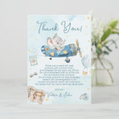 Schattige Elephant Plane Adventure Baby shower Ver Bedankkaart (Staand voorkant)