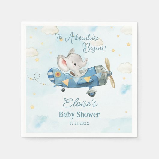 Schattige Elephant Plane Adventure begint Baby sho Servet (Voorkant)