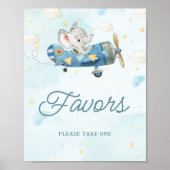 Schattige Elephant Plane Adventure Blue Favors tek Poster (Voorkant)