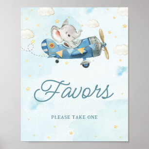 Schattige Elephant Plane Adventure Blue Favors tek Poster