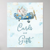 Schattige Elephant Plane Adventure Blue Kaarten en Poster (Voorkant)