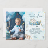 Schattige Elephant Plane Adventure Verjaardagsfoto Bedankkaart (Voorkant)