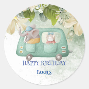 Schattige Elephant Safari oerwoud Zoo Verjaardagsf Ronde Sticker