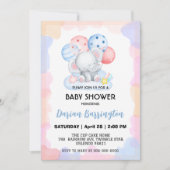 Schattige Elephant Star Balloon baby shower Party Kaart (Voorkant)