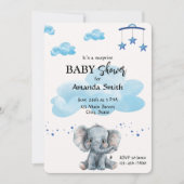 Schattige Elephant Surprise Baby shower Blue Invit Kaart (Voorkant)