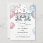 Schattige Elephant Twin Balloon Baby shower Kaart (Voorkant)