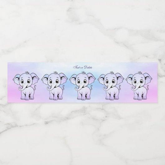 Schattige Elephant Water Bottle Label Waterfles Etiket (Enkel label)