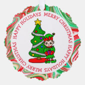 Schattige Elf en Kerstboom Gepersonaliseerd Gift L Ornament Kaart (Voorkant)