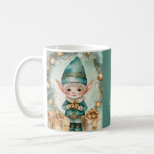 Schattige Elf met Kerstcadeaus Koffiemok (Links)