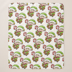 Schattige Elf met Kerststok Kerstmis Sherpa Dekbed Deken