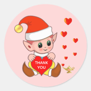 Schattige elf met liefdeshartjes Dank je wel Class Ronde Sticker