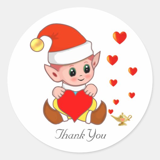 Schattige elf met liefdeshartjes op wit ronde sticker (Voorkant)