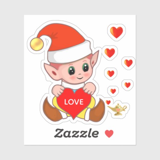 Schattige elf met liefdeshartjes sticker (Vel)