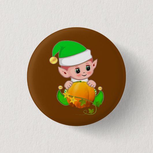 Schattige Elf met Pompoen op Bruin Ronde Button 3,2 Cm (Voorkant)