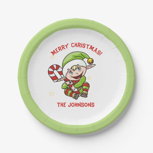 Schattige elf met zuurstok Kerst papieren bord (Voorkant)