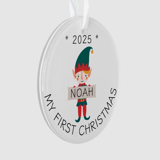 Schattige Elf Mijn Eerste Kerstmis Aangepaste Naam Ornament (voorkant)