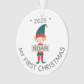 Schattige Elf Mijn Eerste Kerstmis Aangepaste Naam Ornament (voorkant)