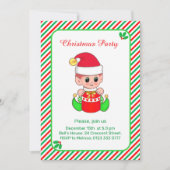 Schattige Elf op Groene, Rode Gestreepte Kerstfees Kaart (Voorkant)
