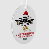 Schattige Elf op Vliegtuig & Kerstman Hoed, Grappi Ornament (voorkant)