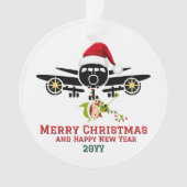 Schattige Elf op Vliegtuig & Kerstman Hoed, Grappi Ornament (voorkant)