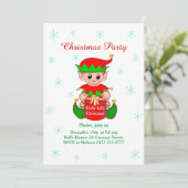 Schattige Elf op Witte Kerstfeest Uitnodiging (Staand voorkant)