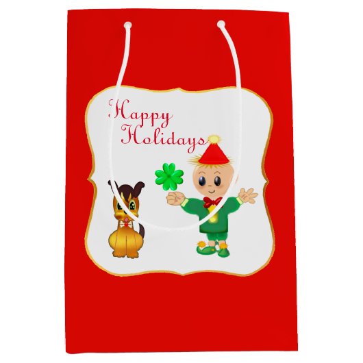 Schattige Elf & Puppy Hond Medium Cadeauzakje (Voorkant)