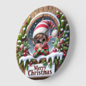 Schattige Elf Raam Prettig Kerstfeest Grote Klok (Hoek)