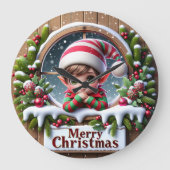 Schattige Elf Raam Prettig Kerstfeest Grote Klok (Voorkant)