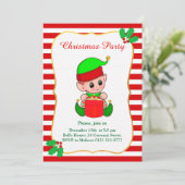 Schattige Elf & Rood Witte Kerstfeest Uitnodiging (Staand voorkant)