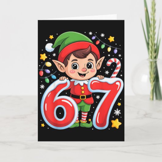 Schattige Elf Zes Zeven 6 7 Meme Grappig Kerst Kos Kaart (Voorkant)