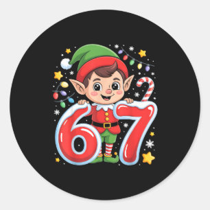 Schattige Elf Zes Zeven 6 7 Meme Grappig Kerst Kos Ronde Sticker
