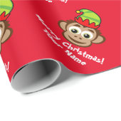 Schattige Elfaapje cartoon Kerst inpakpapier (Rol Hoek)