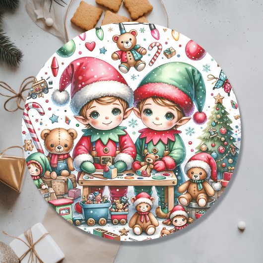 Schattige Elfen in Kerstman's Workshop Kerst Ronde Sticker
