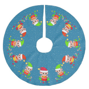Schattige elfen op saffierblauw met sneeuwaccent kerstboom rok