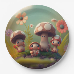 Schattige elfen spelen onder paddestoelen ronde pi papieren bordje