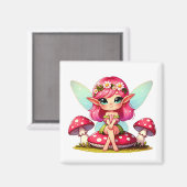 Schattige elfje zittend op een paddestoel magneet (Voorkant / Achterkant)