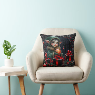 Schattige Elfkind in groene jas met capuchon Kussen